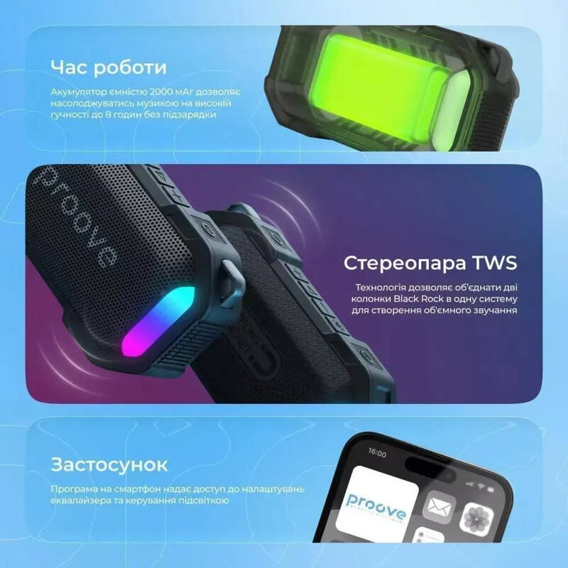 Акустична система Proove Black Rock Black Blue (PSBR1001AP23)