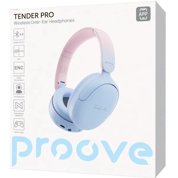 Bluetooth-гарнитура Proove Tender Pro with ANC (APP) Blue/Pink (HPTP0001AP08)