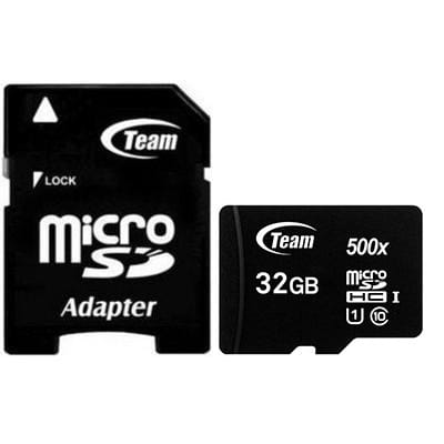 Карта памяти MicroSDHC  32GB UHS-I Class 10 Team Black + SD-adapter (TUSDH32GCL10U03)