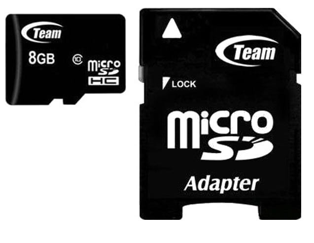 Карта памяти MicroSDHC   8GB Class 10 Team + SD-adapter (TUSDH8GCL1003)