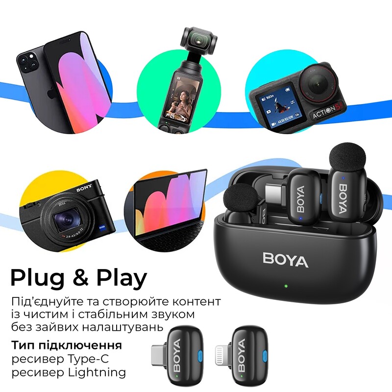Микрофон BOYA mini 2-01 Type-C/Lightning Black