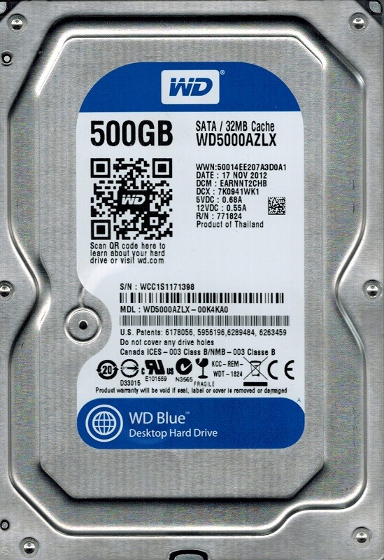 Накопичувач HDD SATA 500GB WD Blue 7200rpm 32MB (WD5000AZLX) Refurbished