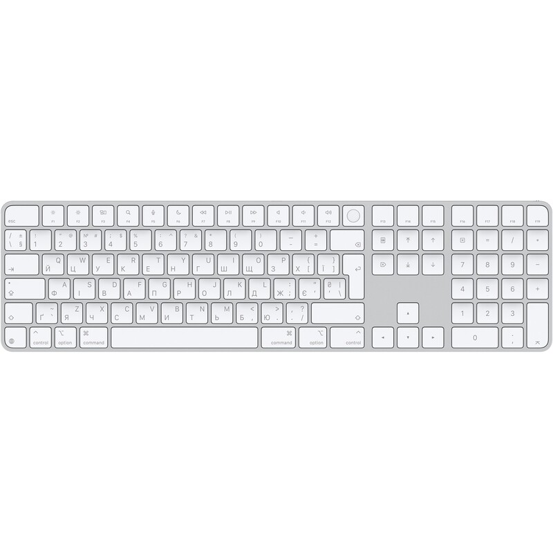 Клавіатура бездротова Apple Magic Keyboard with Touch ID and Numeric Keypad for Mac with Apple silicon Ukrainian White (MXK73UA/A)