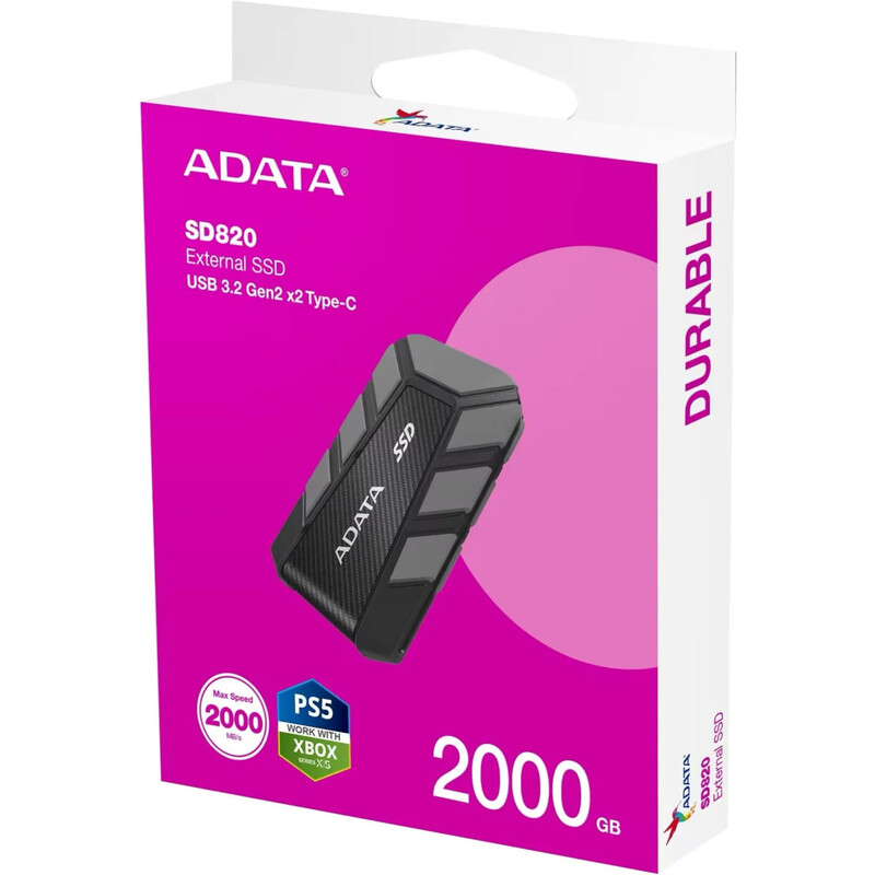 Накопичувач зовнішній SSD USB3.2 Type-C 2TB A-Data SD820 Grey (SD820-2000G-CGY)