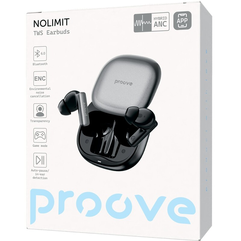 Bluetooth-гарнітура Proove NoLimit TWS with Hybrid ANC (APP) Black/Grey (TWNL0001AP13)