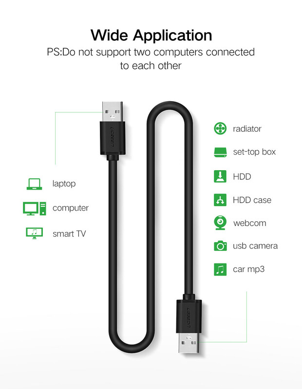 Кабель Ugreen US102 USB - USB (AM/AM), 0.5 м, Black (10308)