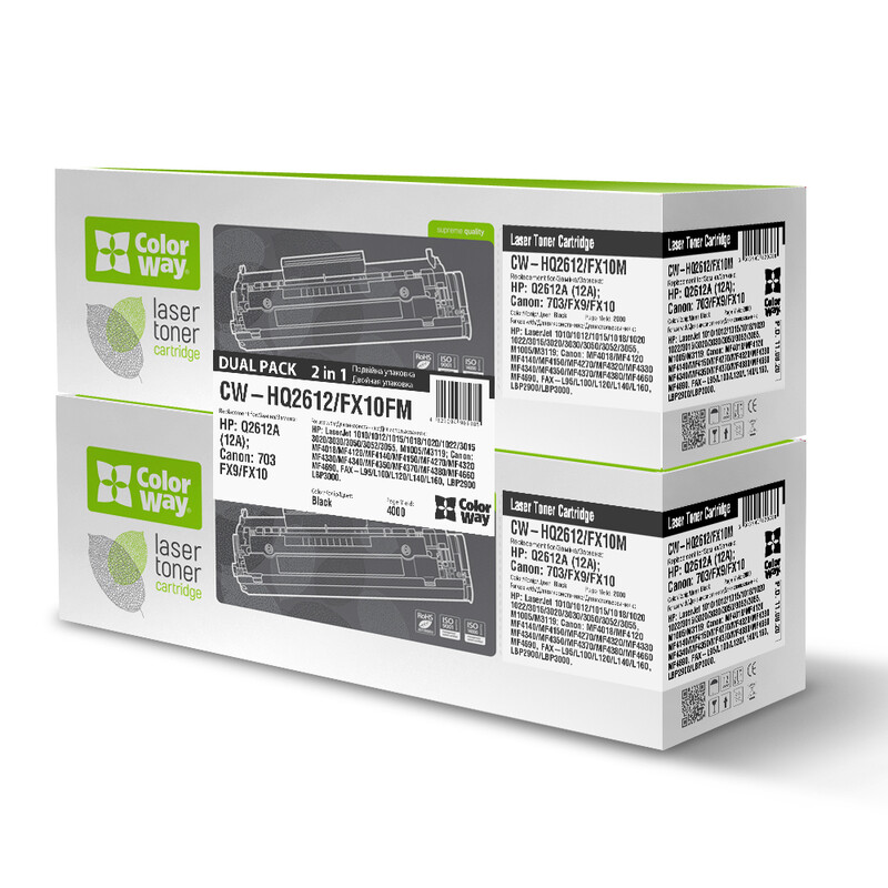 Картридж ColorWay (ColorWay-HQ2612/FX10FM) HP LJ 1010/Canon MF4018/4120 Universal (Q2612A/Canon 703/FX10) Dual Pack
