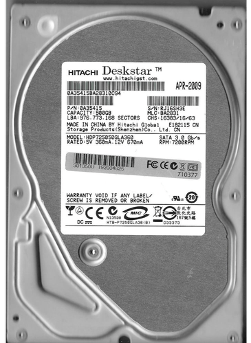 Накопитель HDD SATA  500GB Hitachi (HGST) Deskstar P7K500 7200rpm 16MB (HDP725050GLA360) Refurbished