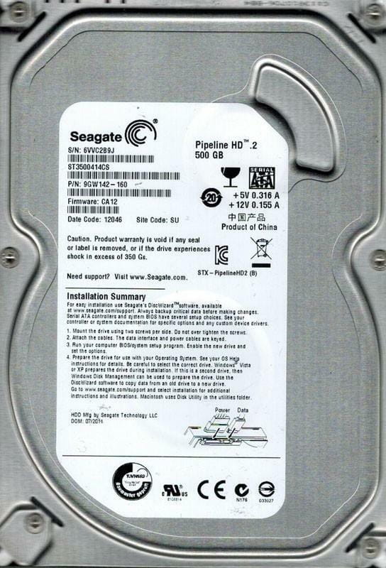 Накопитель HDD SATA  500GB Seagate Pipeline HD 5900rpm 16MB (ST3500414CS) Refurbished