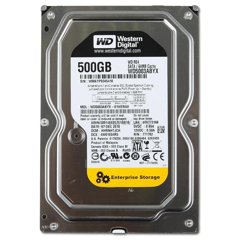 Накопитель HDD SATA  500GB WD RE4 7200rpm 64МB (WD5003ABYX)  Refurbished