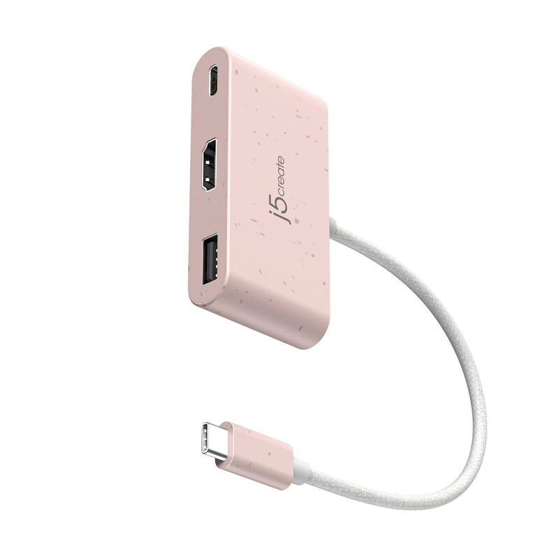 Адаптер J5create USB-C - USB/USB-C/HDMI (M/F), Pink (JCA379ER-N)