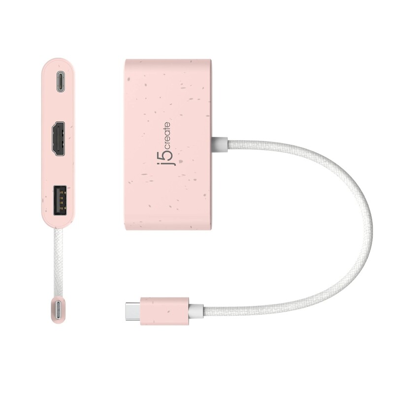Адаптер J5create USB-C - USB/USB-C/HDMI (M/F), Pink (JCA379ER-N)