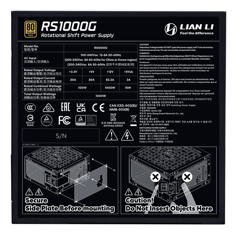 Блок питания Lian Li RS Gold 1000 Black (G9P.RS1000G.B000.EU)