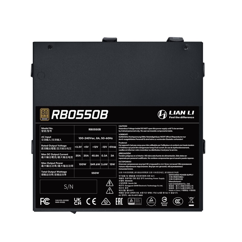 Блок живлення Lian Li RB0550B, 80 Plus Bronze, Black, EU Cord (G9P.RB0550B.B000.EU)