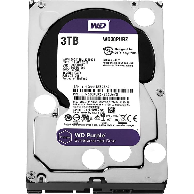 Накопитель HDD SATA 3.0TB WD Purple 5400rpm 64MB (WD30PURX) Refurbished