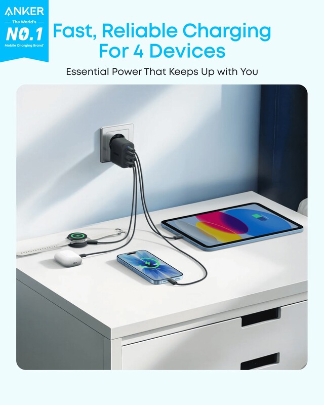 Мережевий зарядний пристрій Anker Zolo Charger 50W, 2xUSB-C, 2xUSB-A, Black (A121EG11)