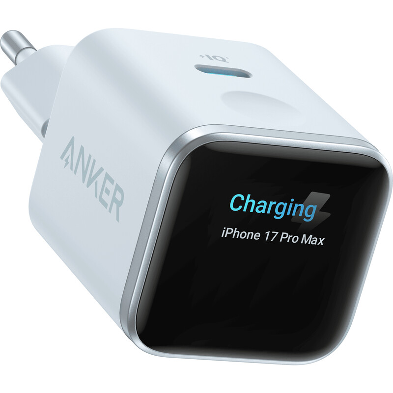 Мережевий зарядний пристрій Anker Nano Charger 45W USB-C Smart Display Misty Blue (A121DG31)