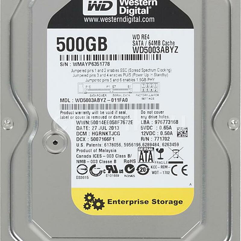 HDD SATA  500GB WD RE 7200rpm 64MB (WD5003ABYZ) Refurbished