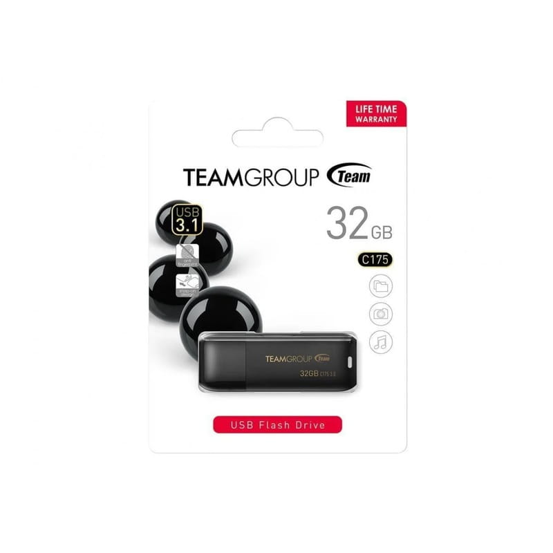 Флеш-накопичувач USB3.1 32GB Team C175 Pearl Black (TC175332GB01)