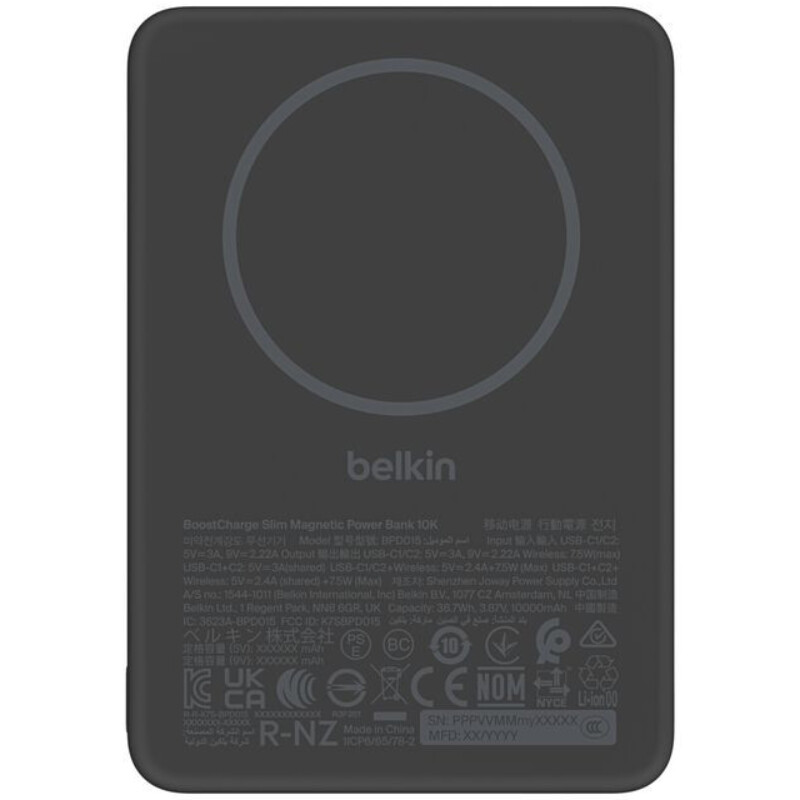 Універсальна мобільна батарея Belkin Power Bank Slim Magnetic 10000mAh 15W Black (BPD015HQBK)