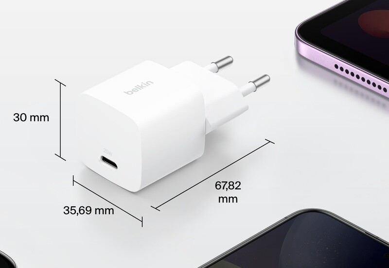 Мережевий зарядний пристрій Belkin BoostCharge USB-C Wall Charger 25W + USB-C 1 м White (WCA012KQ1MWH-B6)