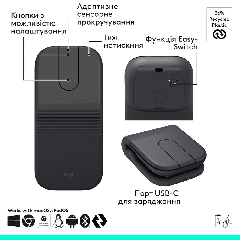 Миша бездротова Logitech Mobi Fold for Business Graphite (910-007605)