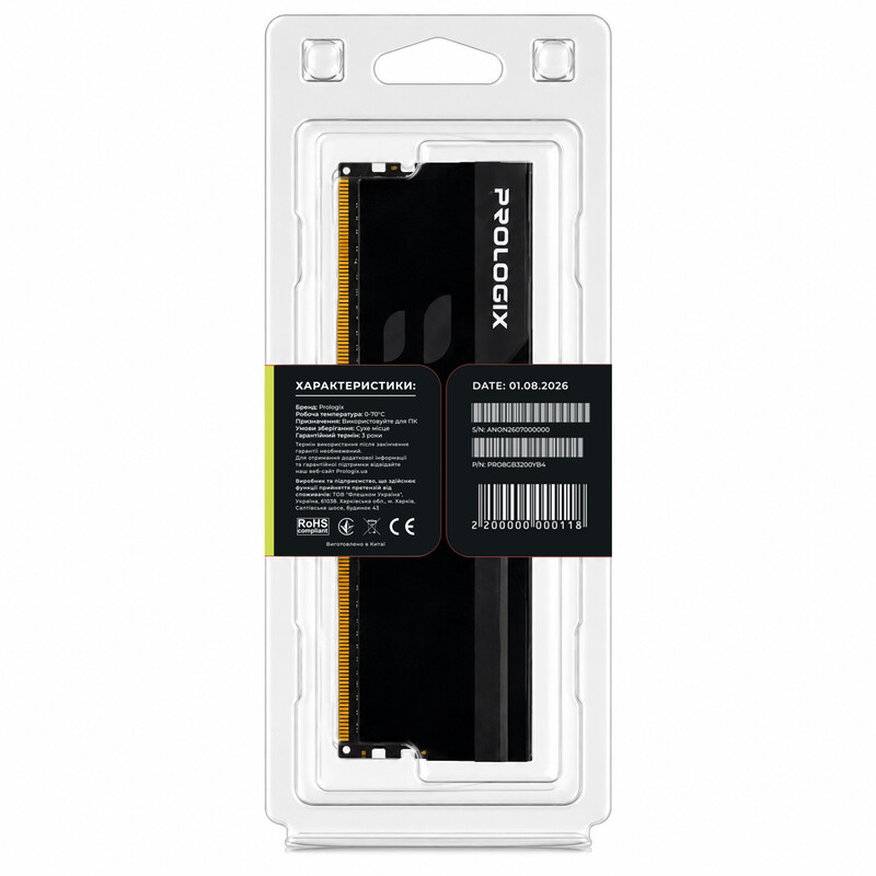 Модуль пам`ятi DDR4 8GB/3200 Prologix Onyx Black (PRO8GB3200YB4)