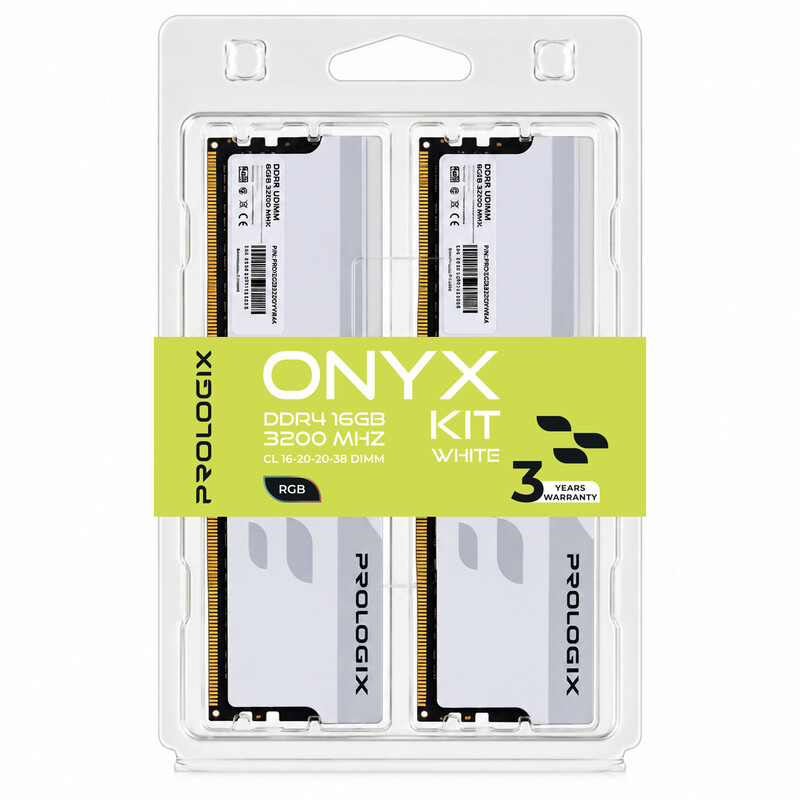 Модуль пам`ятi DDR4 2x8GB/3200 Prologix Onyx White RGB (PRO16GB3200YWR4K)