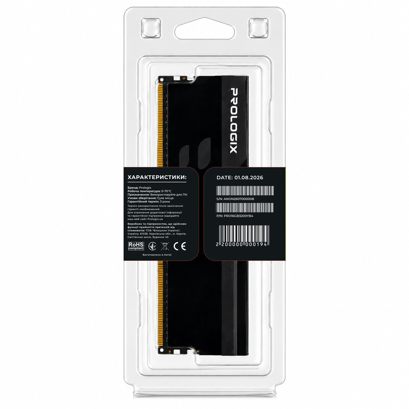 Модуль пам`ятi DDR4 16GB/3200 Prologix Onyx Black (PRO16GB3200YB4)