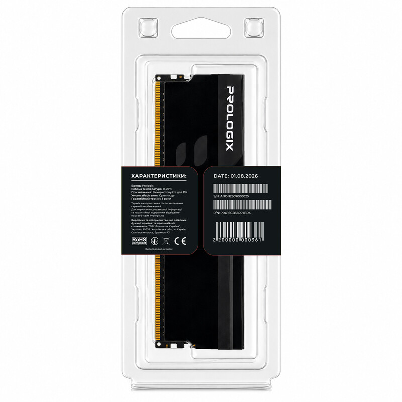 Модуль пам`ятi DDR4 16GB/3600 Prologix Onyx Black RGB (PRO16GB3600YBR4)