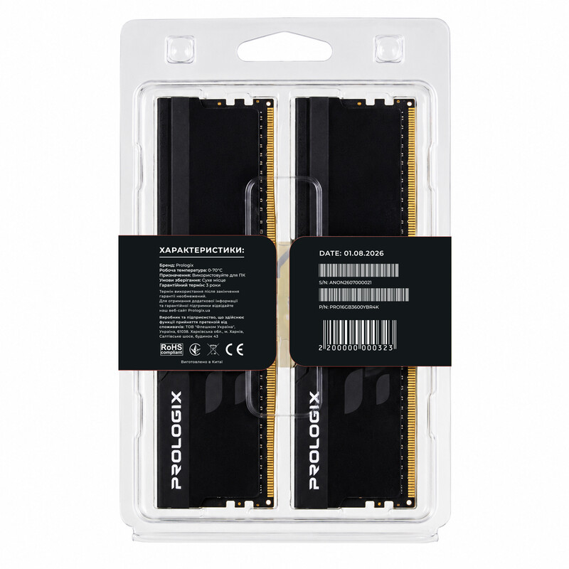 Модуль памяти DDR4 2x8GB/3600 Prologix Onyx Black RGB (PRO16GB3600YBR4K)