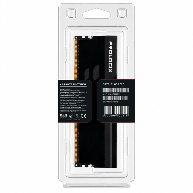 Модуль пам`ятi DDR4 8GB/3600 Prologix Onyx Black (PRO8GB3600YB4)