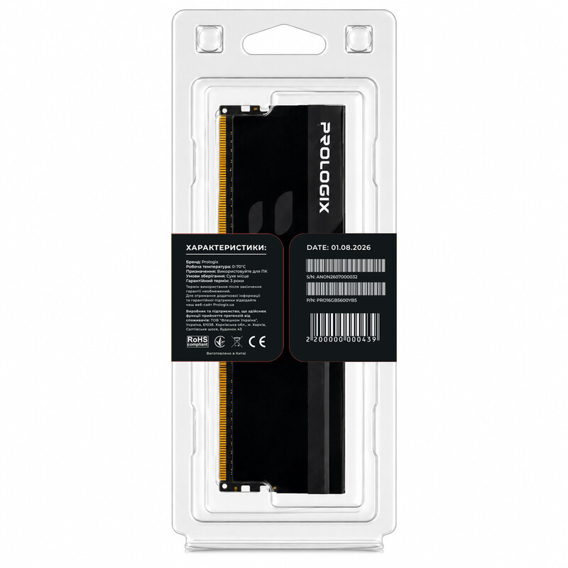 Модуль пам`ятi DDR5 16GB/5600 Prologix Onyx Black (PRO16GB5600YB5)