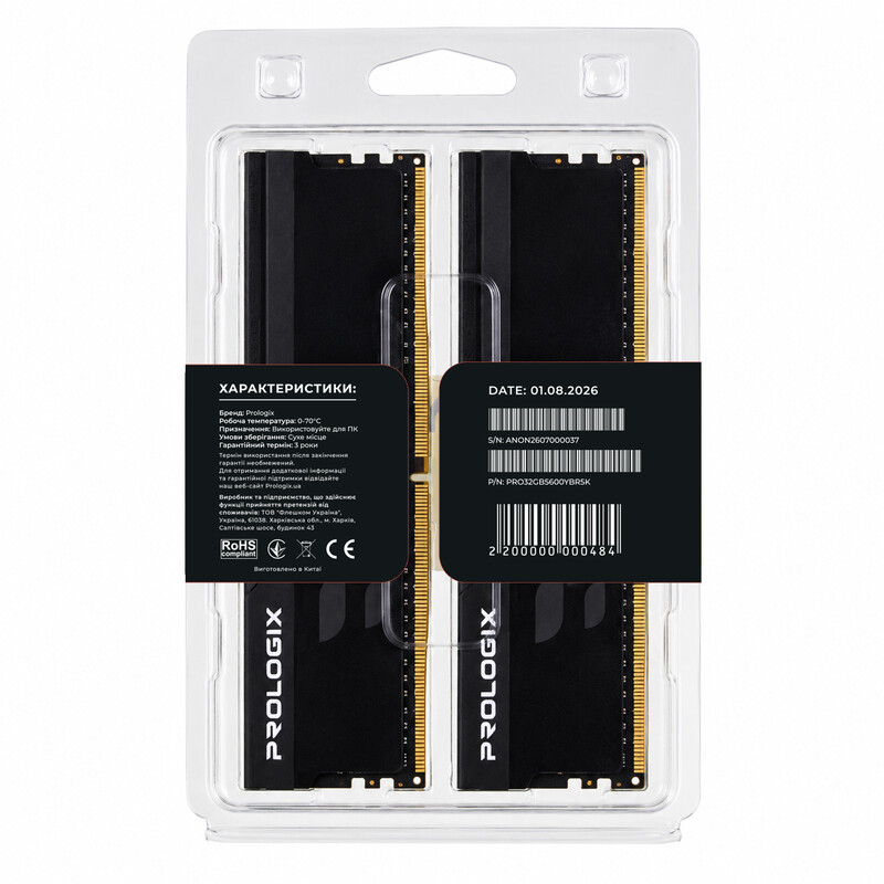 Модуль пам`ятi DDR5 2x16GB/5600 Prologix Onyx Black RGB (PRO32GB5600YBR5K)