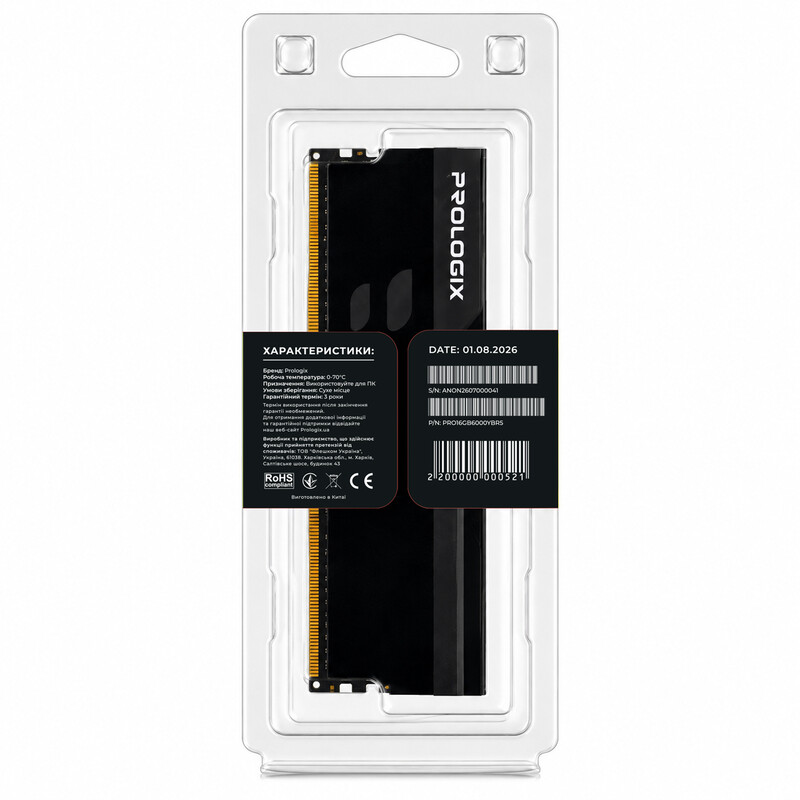 Модуль пам`ятi DDR5 16GB/6000 Prologix Onyx Black RGB (PRO16GB6000YBR5)