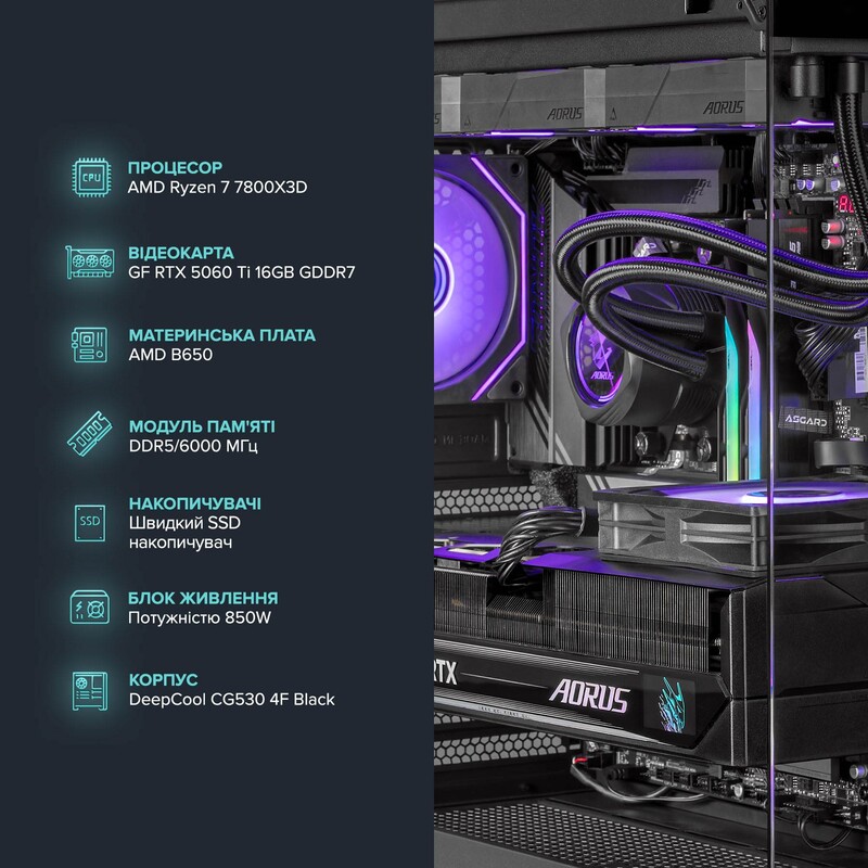 Комп`ютер для стримінгу ASGARD STREAM RTX 5060 Ti 16GB / Ryzen 7 7800X3D / DDR5 64GB / SSD 2TB (ASG-S-5060T16-7786)