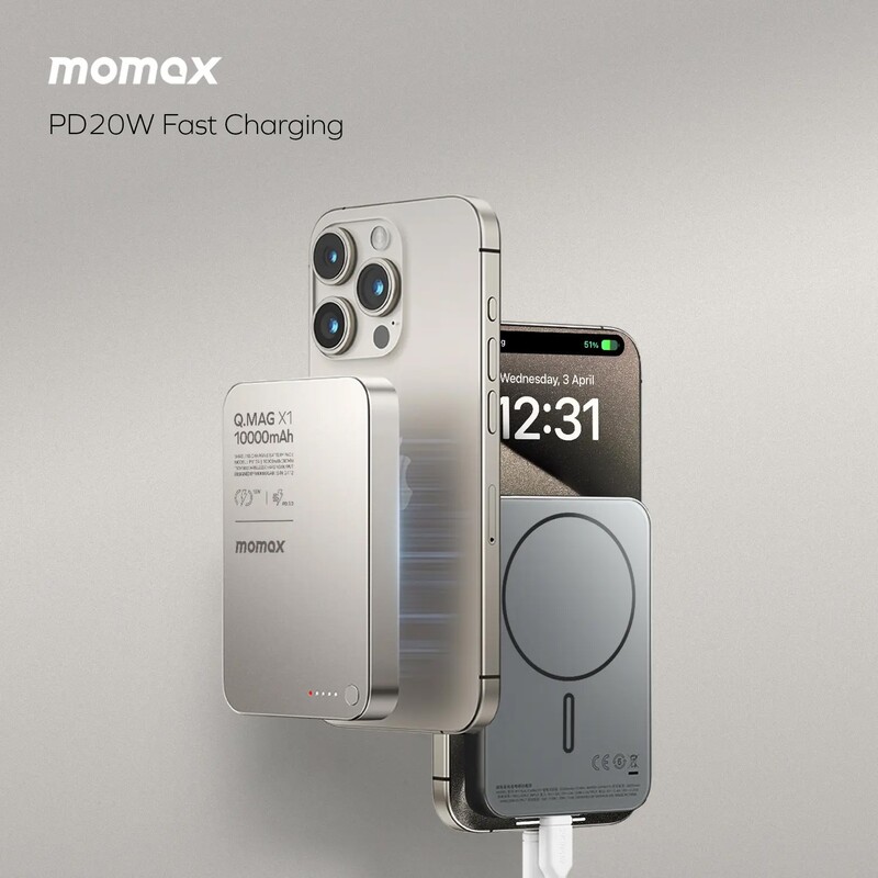 Універсальна мобільна батарея Momax Q.Mag X1 10000mAh 20W Titanium (IP117AE)