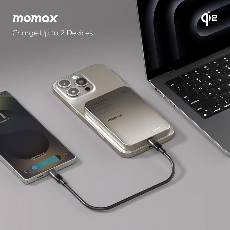 Универсальная мобильная батарея Momax 1-Power Q.Pass Qi2 5000mAh 20W Titanium (IP129Q2L)