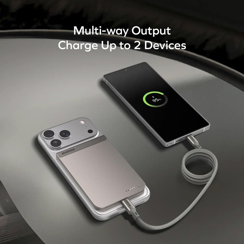 Универсальная мобильная батарея Momax 1-Power S.Pass Qi2 5000mAh 20W Titanium (IP161Q2L)