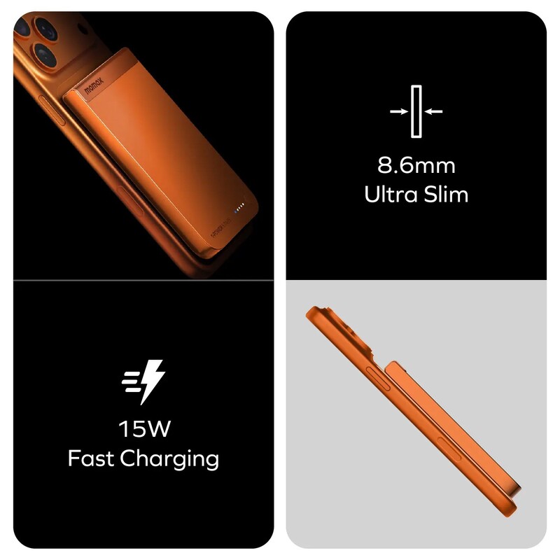 Универсальная мобильная батарея Momax 1-Power S.Pass Qi2 5000mAh 20W Solar Orange (IP161Q2M)
