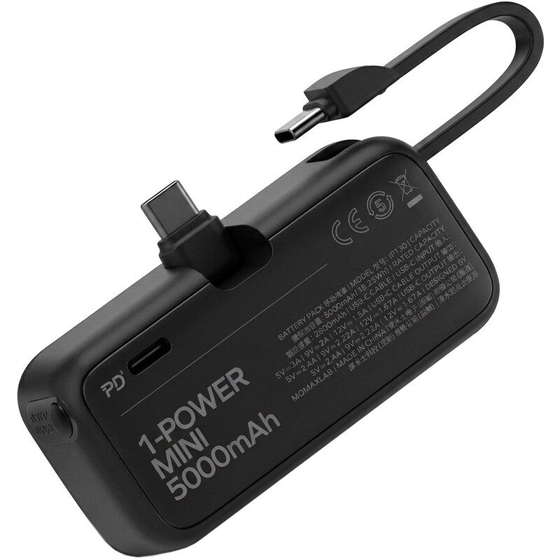 Универсальная мобильная батарея Momax 1-Power Mini 3-in-1 5000mAh 20W USB-C Black (IP130D)
