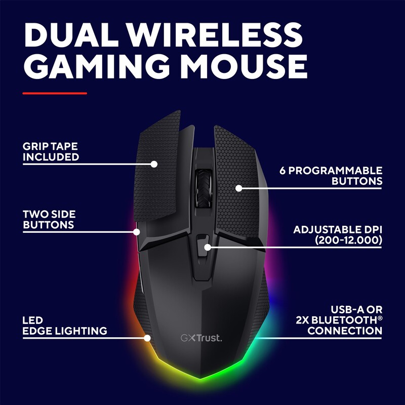 Миша Trust GXT 122 Felox+ Dual Wireless Illuminated Gaming Mouse Black (25748)