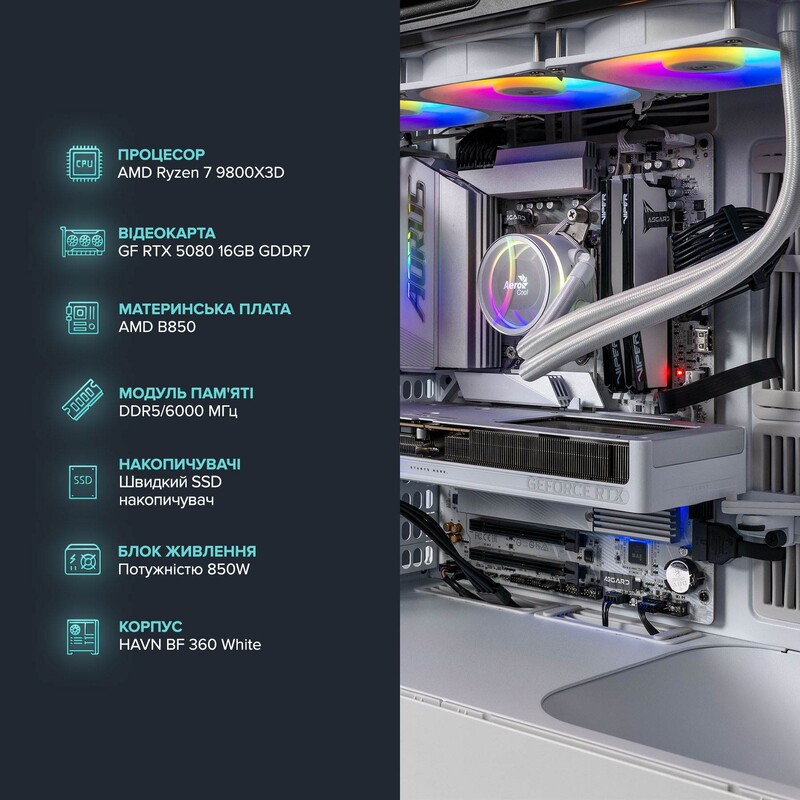 Ігровий комп`ютер ASGARD GAMER RTX 5080 / Ryzen 7 9800X3D / DDR5 32GB / SSD 2TB / Win 11 (ASG-G-5080-7717W)
