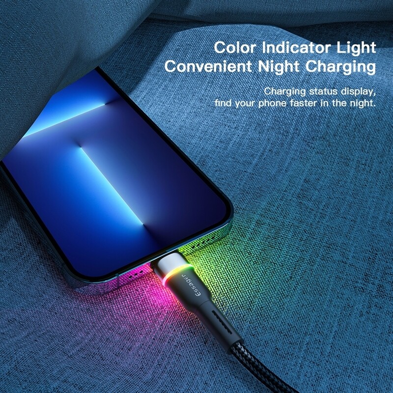 Кабель Essager Colorful LED USB - Lightning (M/M), 2.4A, 2 м Black (EXCL-XCDA01)