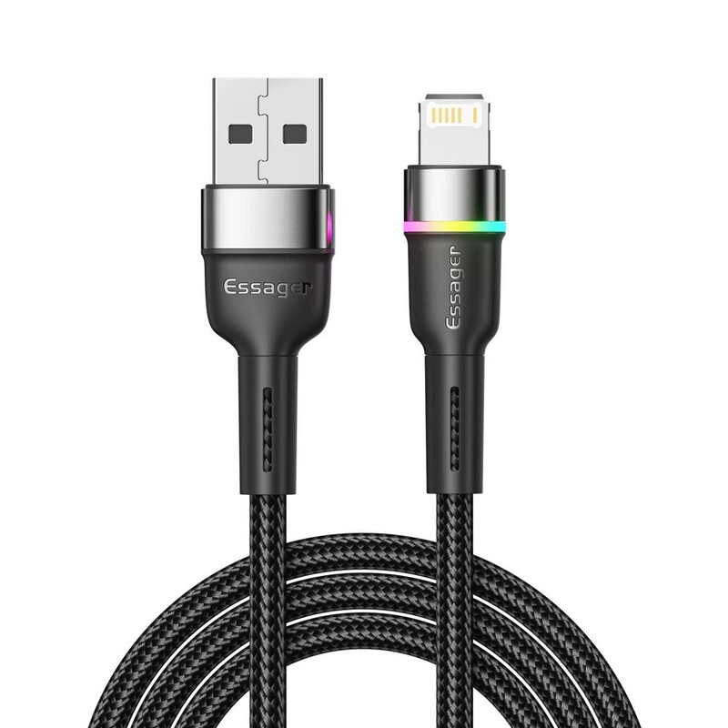 Кабель Essager Colorful LED USB - Lightning (M/M), 2.4A, 2 м Black (EXCL-XCDA01)