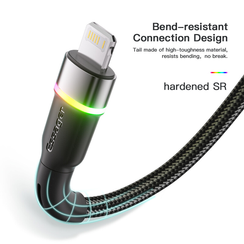 Кабель Essager Colorful LED USB - Lightning (M/M), 2.4A, 2 м Black (EXCL-XCDA01)