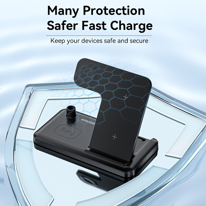Бездротовий зарядний пристрій Essager Jiecheng 4 in 1 15W Black (EWXZM-JC01-Z)