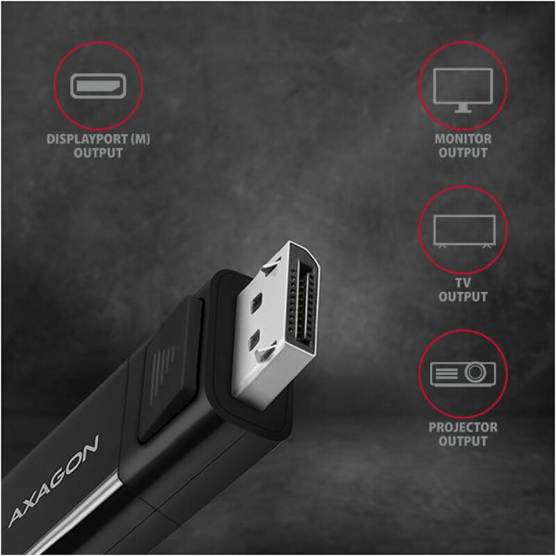 Кабель-адаптер Axagon USB-C – DisplayPort 1.2 (M/M), 1.8 м, 4K/60Hz, Black (RVC-DPC)