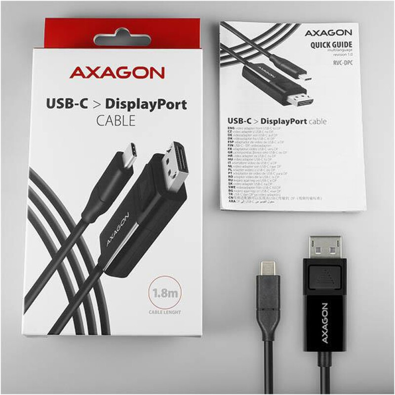 Кабель-адаптер Axagon USB-C – DisplayPort 1.2 (M/M), 1.8 м, 4K/60Hz, Black (RVC-DPC)