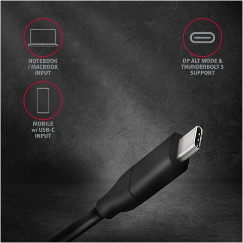 Кабель-адаптер Axagon USB-C – DisplayPort 1.2 (M/M), 1.8 м, 4K/60Hz, Black (RVC-DPC)